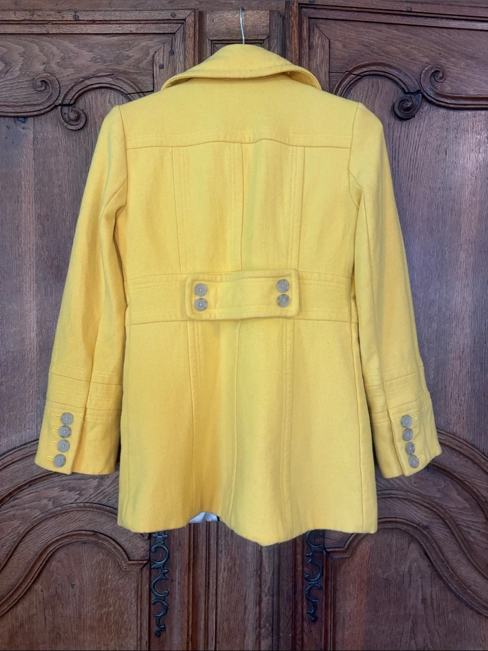 J Crew Stadium Cloth Majesty Bright Yellow Pea Coat Jacket Size 4